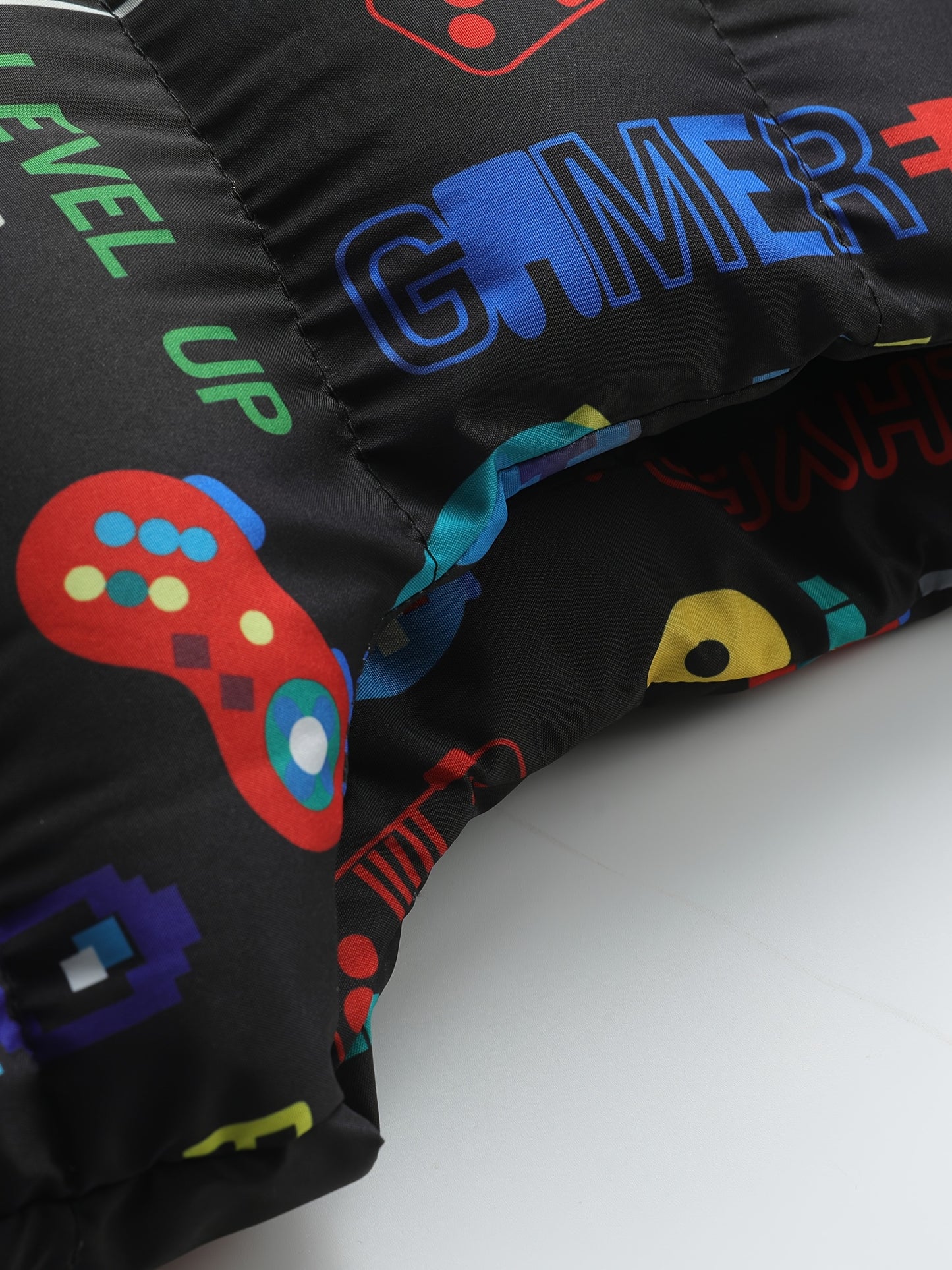 Colorful Alphabet Pattern Boys' Casual Leisure Cartoon Game Machine Zipper Hooded Jacket Vest Coat, for Teenager