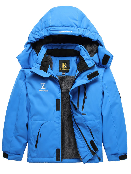 Keevoom Boys' Winter Ski Jacket - Windproof & Warm with Fleece Lining, Adjustable Hood for Helmet Compatibility, Zippered Pockets - Perfect for Outdoor Activities, Snow Jacket, Fluffy, Youngsters's