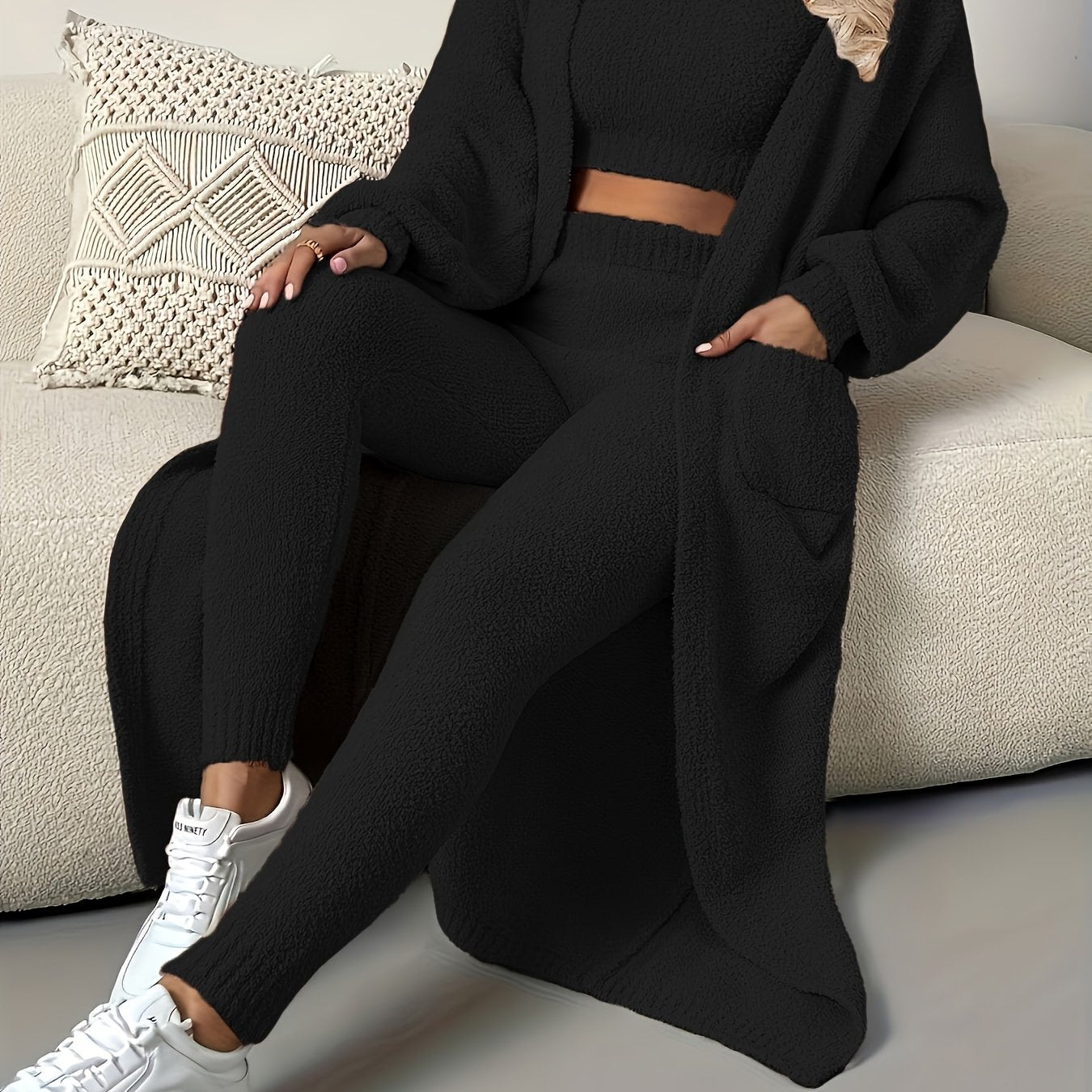 Women'S Solid Fleece Thick Home Suit Set, Cozy Clothing, Winter Pajamas, Classic Loungewear, Relaxed Fit, Warm Fabric, Durable Stitching, Women'S Pajamas, Fleece Pajamas, Long Sleeve Set Women, Night Wear For Women, Women Fal