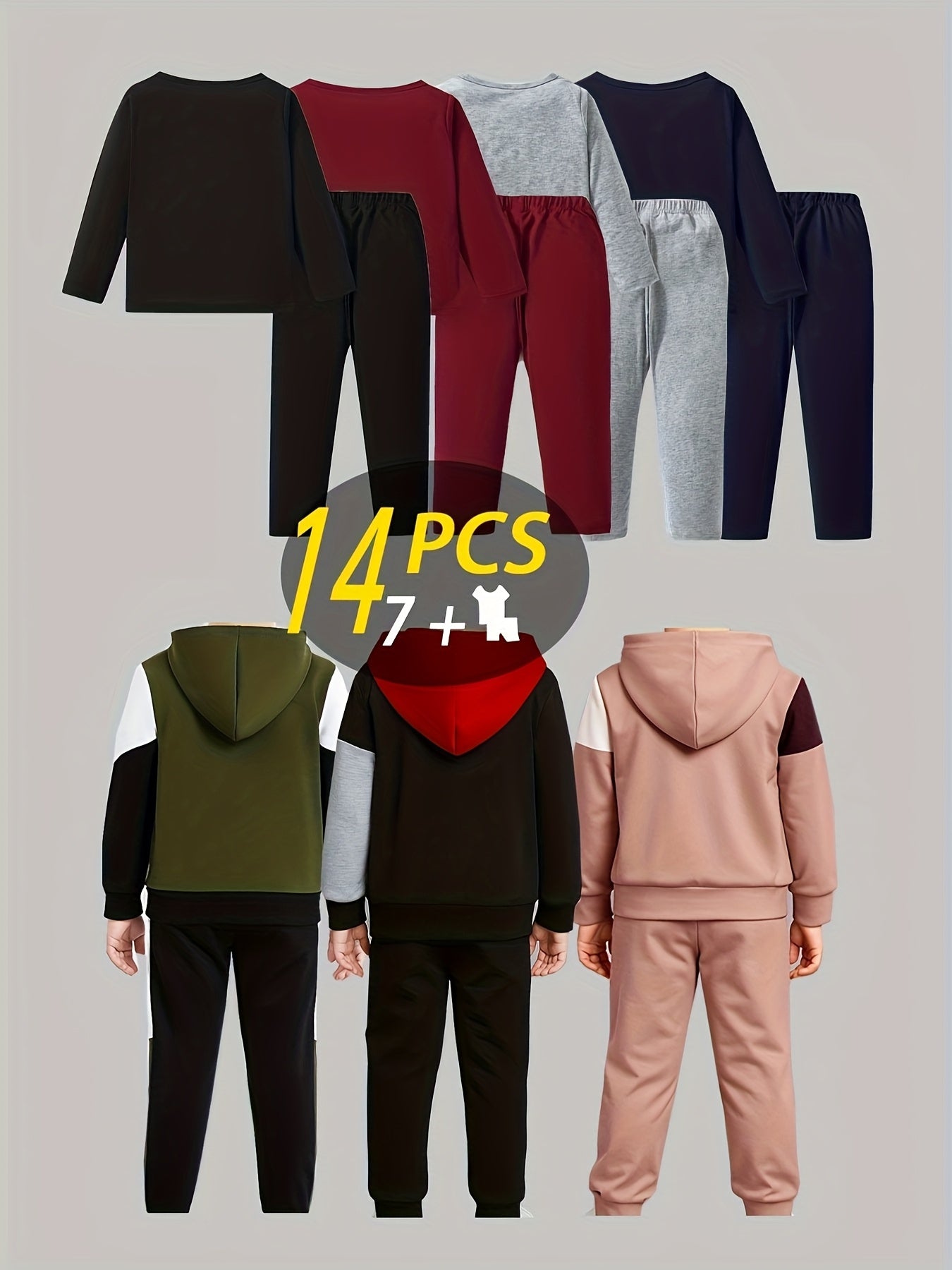 14pcs - Targeted Development New Year Gift Halloween Autumn/Winter New Style Boys' Fashion Long Sleeved Pants Set Pattern Baseball Coat Outer Coat Splicing Cool Printed Sports And Leisure Outdoor Set Seven Piece Top Seven Lon