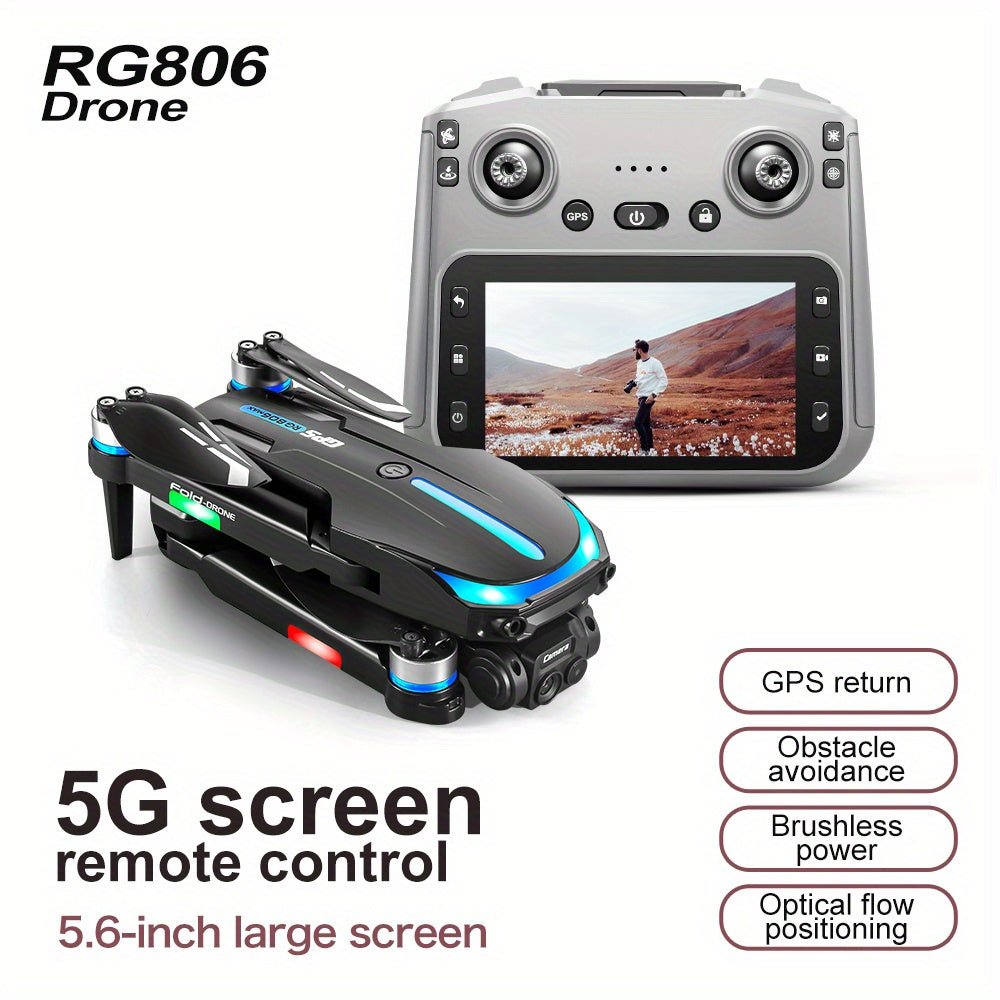 New Foldable Drone With GPS, 8K HD Camera, 5.6-inch Large Screen Remote Controller, 5G Wi-Fi FPV Transmission, Professional Aerial Quadcopter Drone With 3 Batteries, GPS Return To Home, Brushless Motors, Optical Flow Position