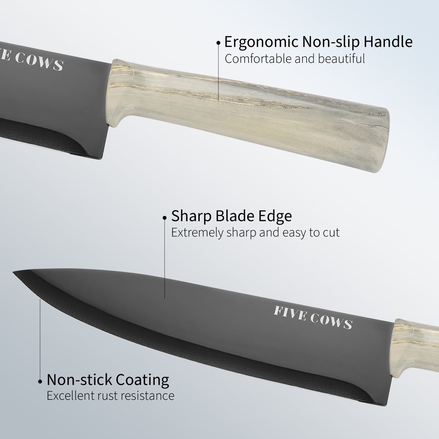 FIVE COWS 16pcs Kitchen knife set for chefs, kitchen knife, bone knife, fruit knife, multi-purpose scissors and fruit knife, with chopping board, anti-cutting device, healthy cooking kitchen knife set, Mom gift first choice