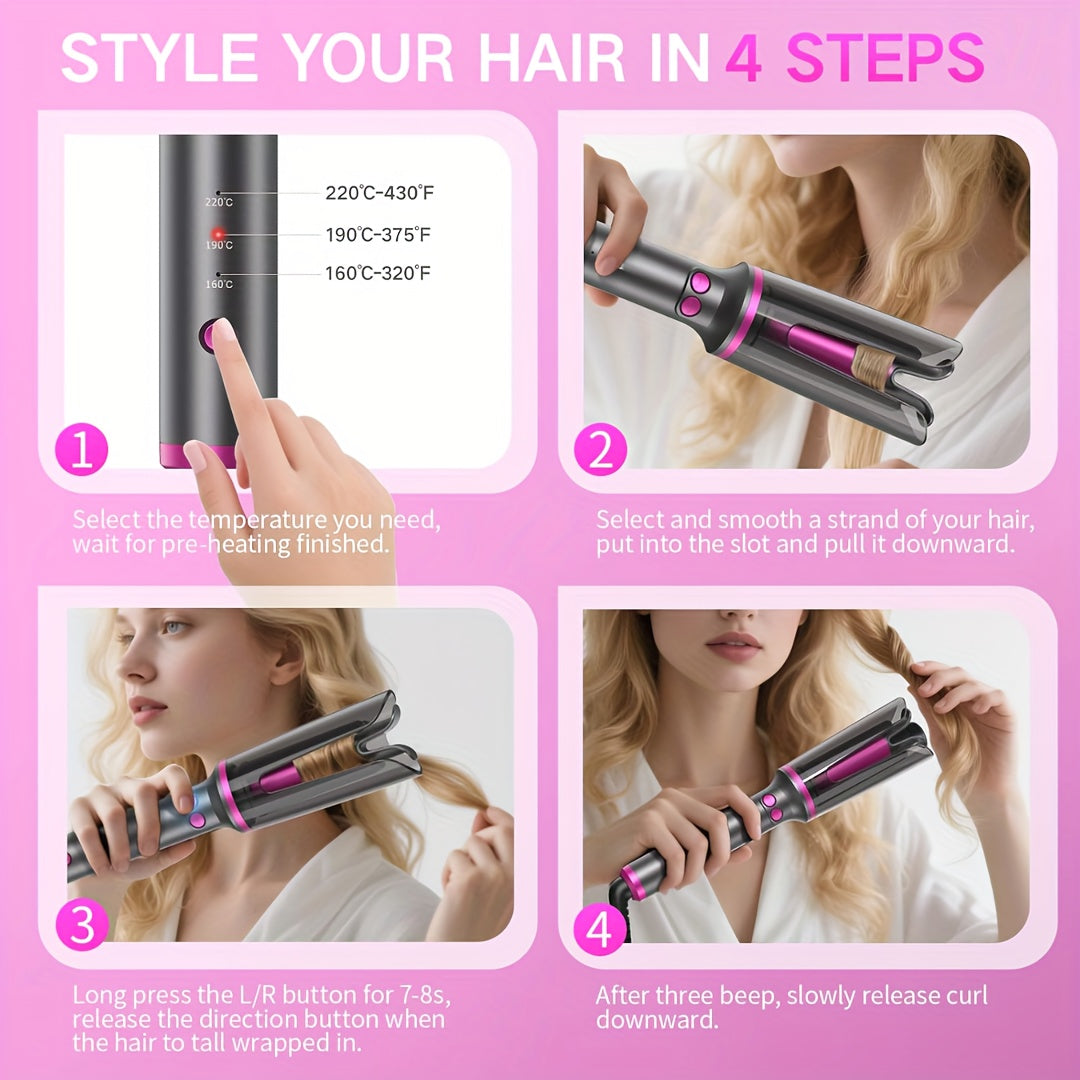 Automatic Rotating Hair Curling Iron, Beach Waves Curling Wand with 3 Temp, 500 Million Ionic, Dual Voltage & Lightweight for Travel ()