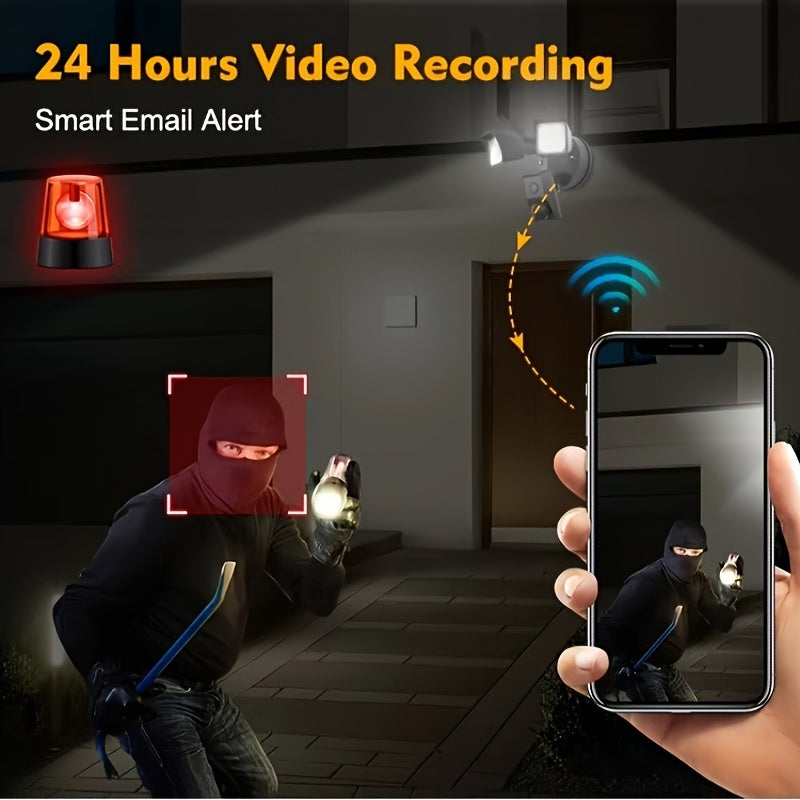 LED Smart Security Camera, 27W, 2300 Lumens, 5700K, 3 Mega Pixel, HD Live View, 10m Infrared Night Vision, Support Two-way Voice & Human Shape Detection & Cloud Storage, Enhanced Motion Detection, Built-in Siren, With Alexa &