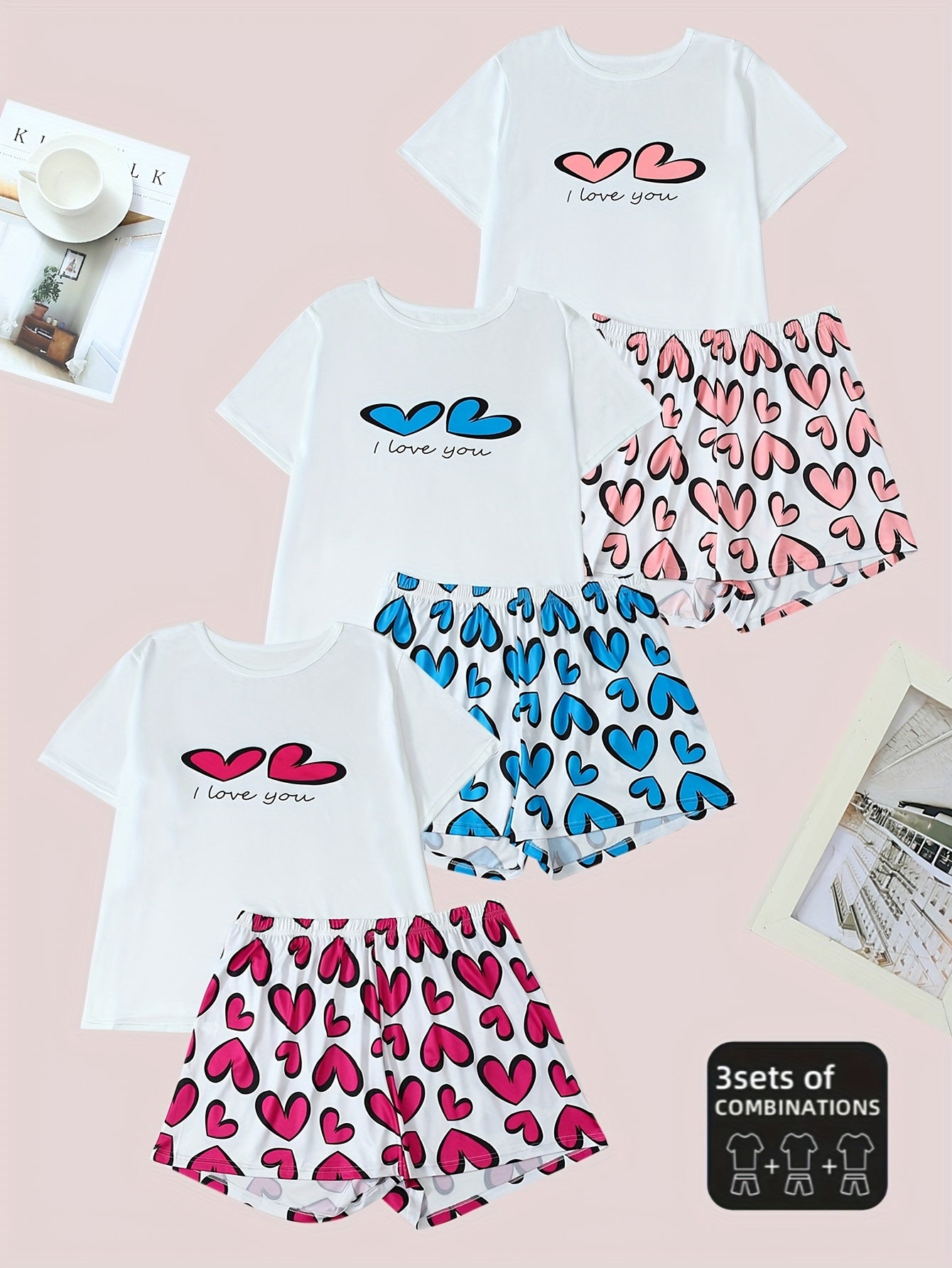 Three Piece Set Of Spring And Summer Women's T-shirt Loose Fit Korean Casual Short Sleeved Shorts Set Top Versatile Can Be Worn Outside Plus Size Home Suit Set, Three Sets Of Combination