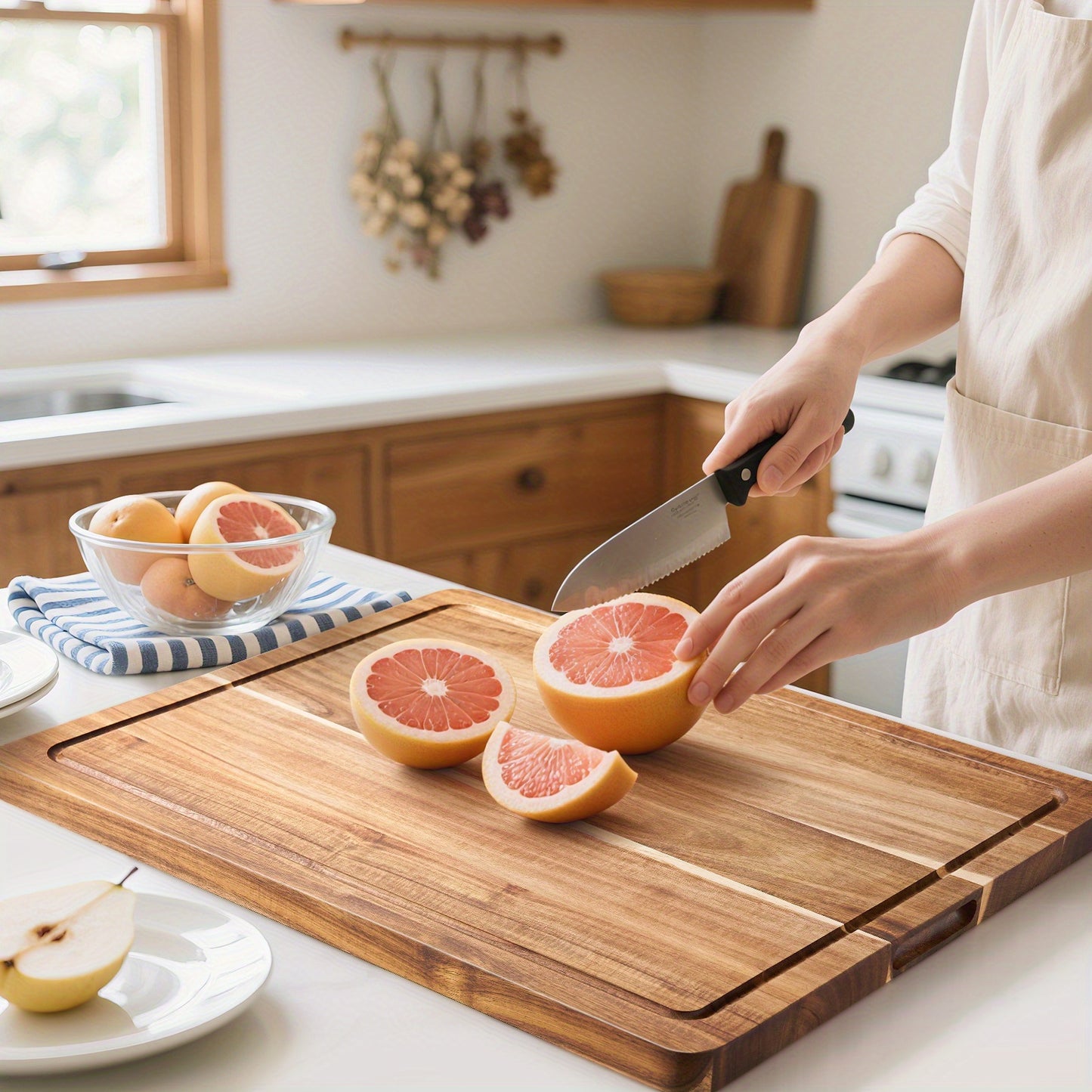 1pc Extra Large Wooden Cutting Board with Juice Groove, Thick Acacia Wood Chopping Board, 20 X 15 Inches, Heavy Duty Utensil, Perfect for Christmas Gift