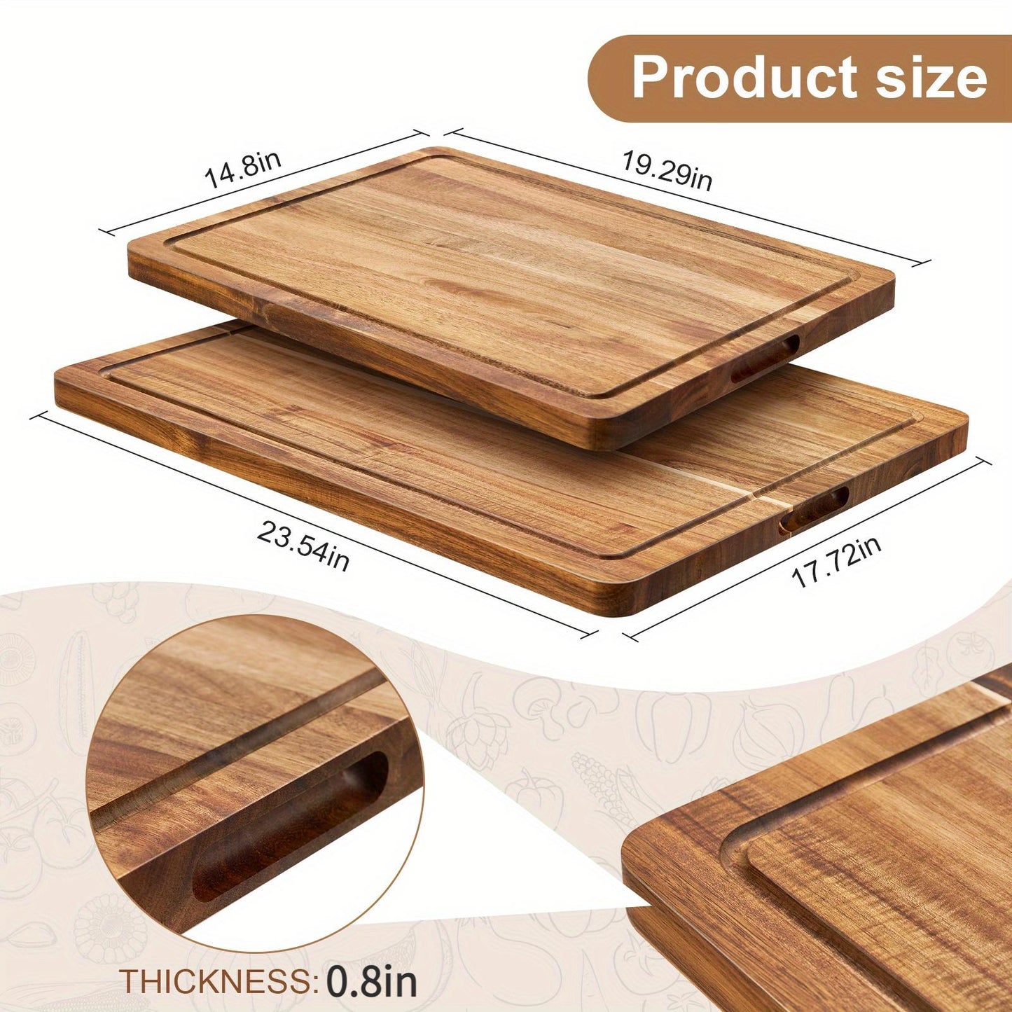 1pc Extra Large Wooden Cutting Board with Juice Groove, Thick Acacia Wood Chopping Board, 20 X 15 Inches, Heavy Duty Utensil, Perfect for Christmas Gift