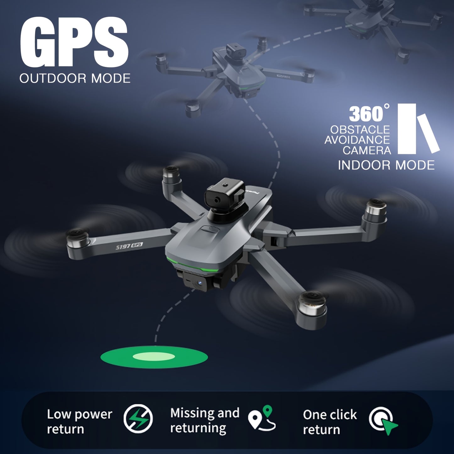 S197 Aerial Drone/high-definition Screen Display Remote Control/GPS Return/precise Obstacle Avoidance/720P Real-time High-definition Camera/dual Cameras/three Battery Ultra Long Endurance