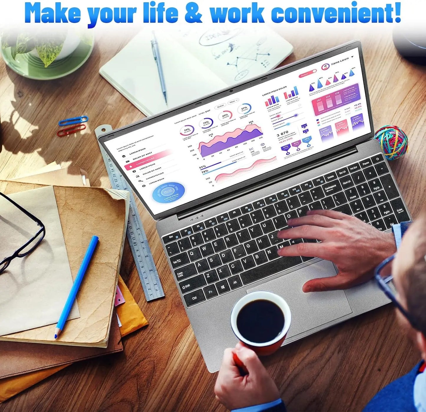 15.6"Laptop Computer Windows 11 Quad-Core Celeron N5095 Processors 1366*768 IPS Display 5000mAh Battery 8GB DDR4 256GB SSD PC