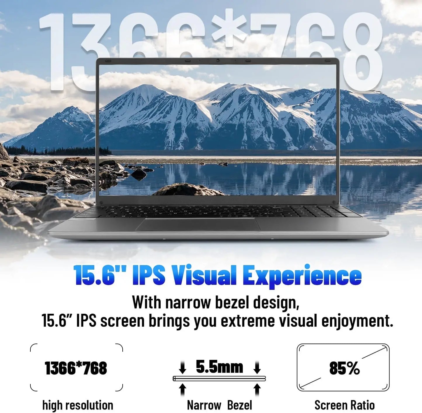 15.6" Laptop Computer Windows 11 Quad-Core Celeron N5095 Processors Laptops IPS Display 5000mAh 8GB DDR4 256GB High-Speed SSD