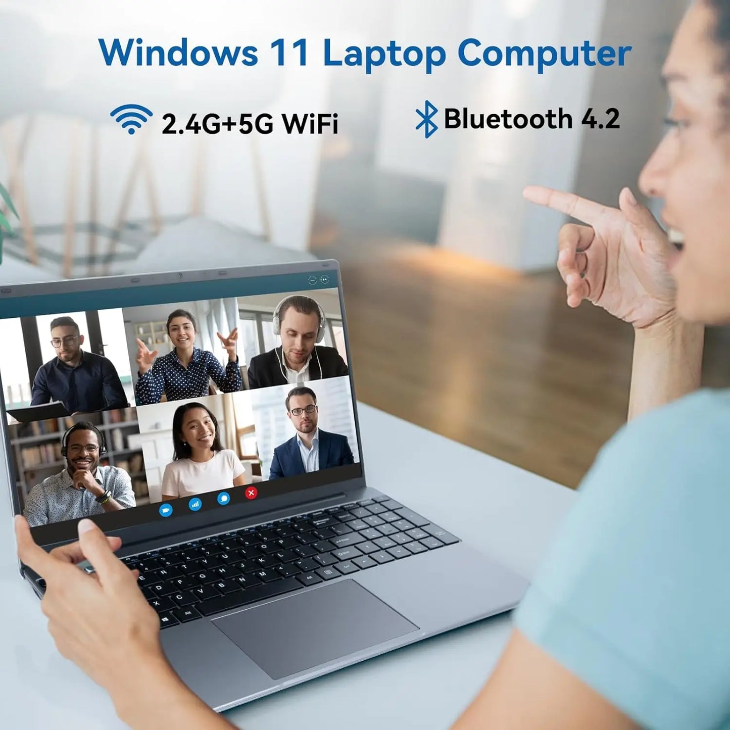 15.6"Laptop Computer Windows 11 Quad-Core Celeron N5095 Processors 1366*768 IPS Display 5000mAh Battery 8GB DDR4 256GB SSD PC