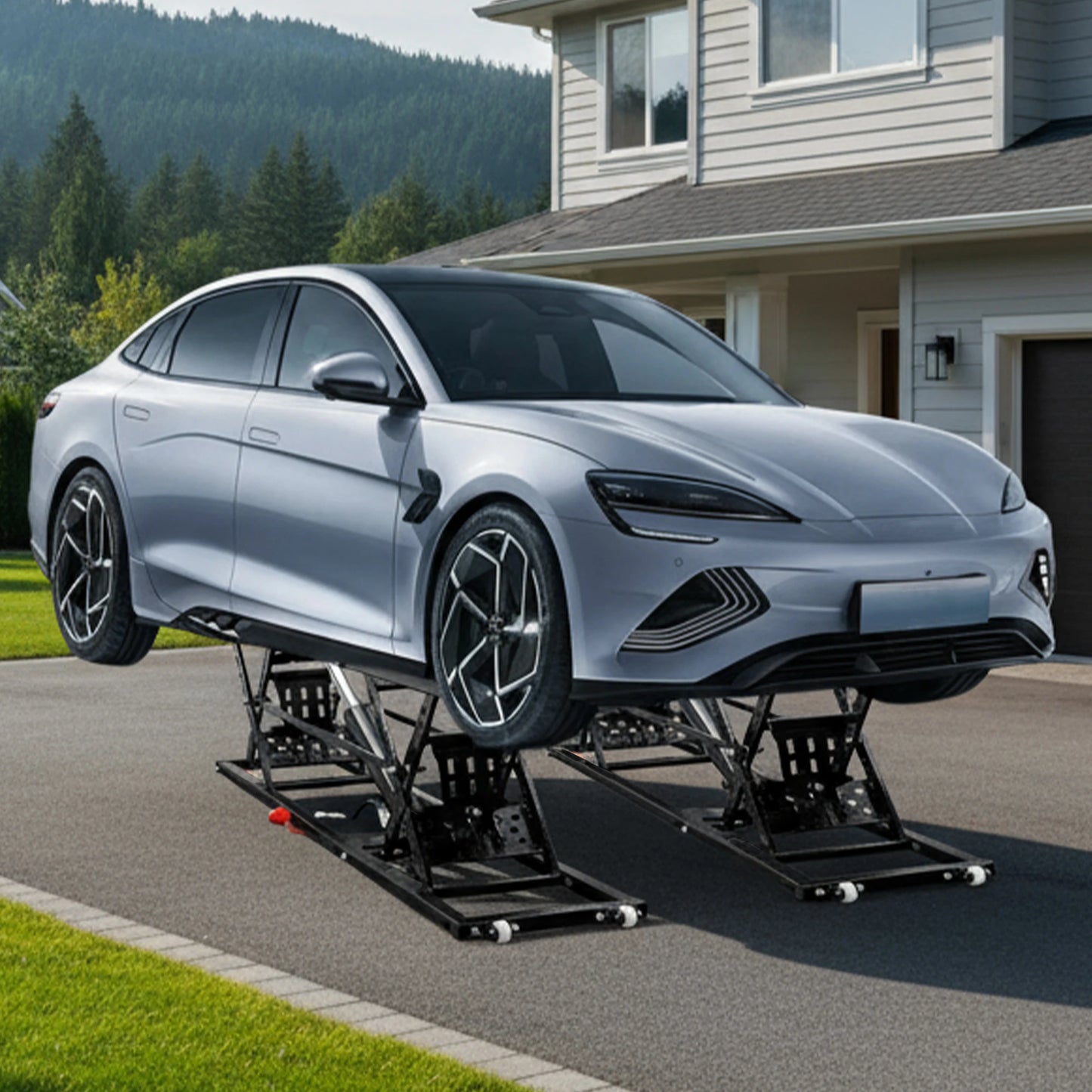Portable Car Lift, 7,000LB Capacity Quick Jack, 28" Lift, 120V Power, Heavy Duty Black + Steel