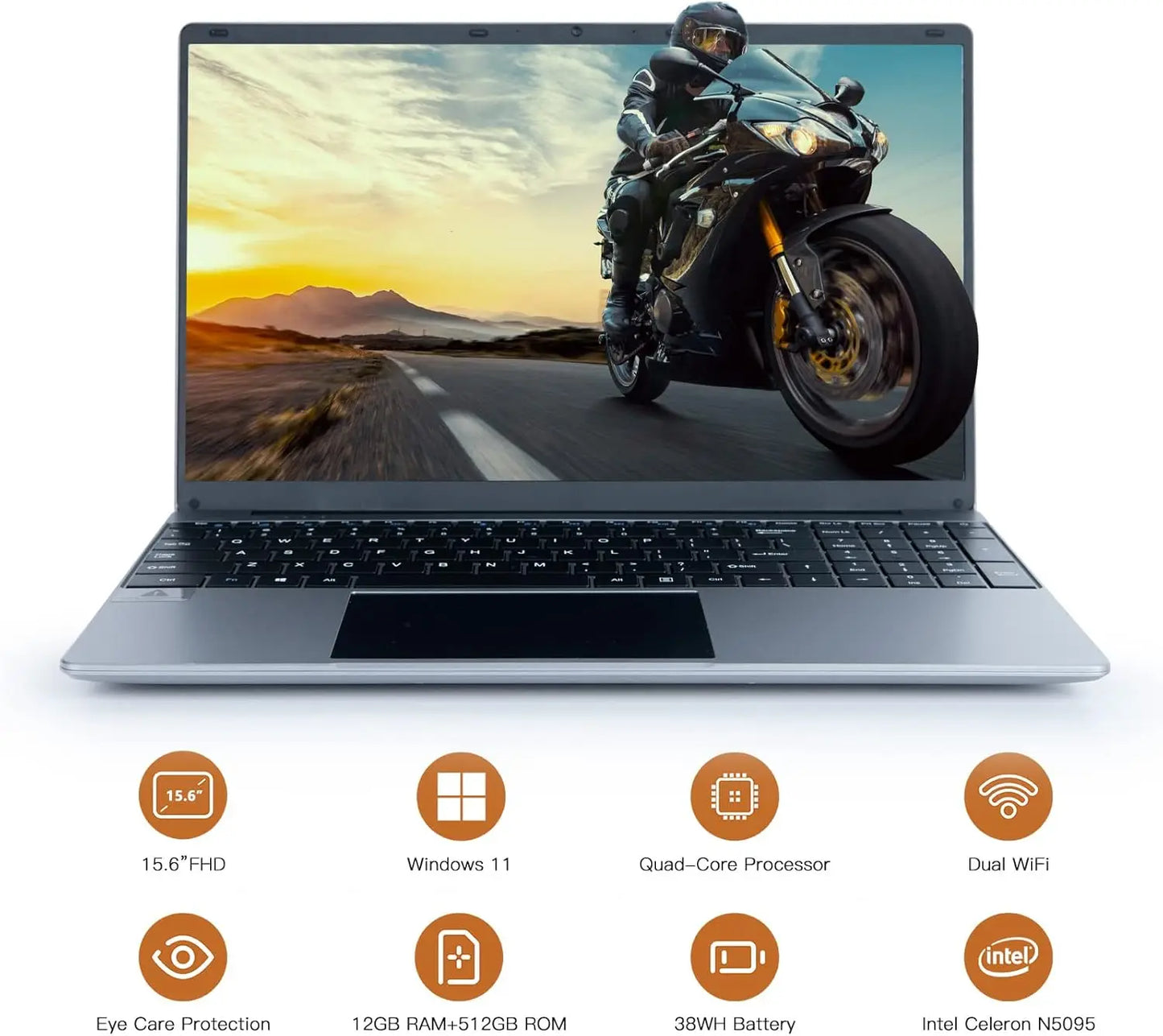 15.6" Laptop Computer Windows 11 Quad-Core Celeron N5095 Processors Laptops IPS Display 5000mAh 8GB DDR4 256GB High-Speed SSD
