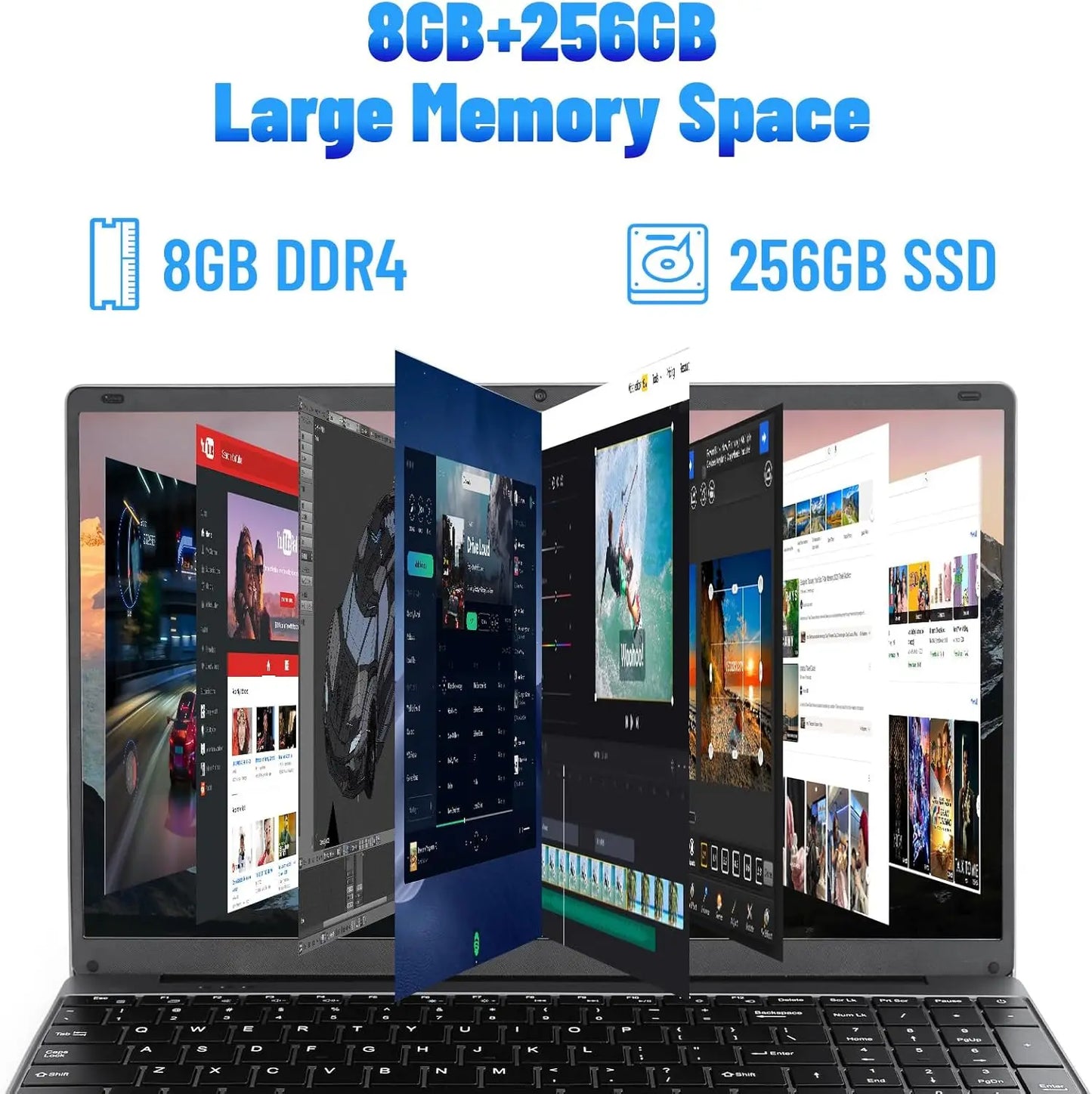 15.6"Laptop Computer Windows 11 Quad-Core Celeron N5095 Processors 1366*768 IPS Display 5000mAh Battery 8GB DDR4 256GB SSD PC
