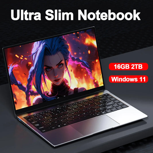 LENO 14.1"Ultra Slim Laptop 16GB RAM 2TB SSD Intel N3700 Windows 11 Notebook Gamer 1920*1080 HD Display Office Study Computer PC