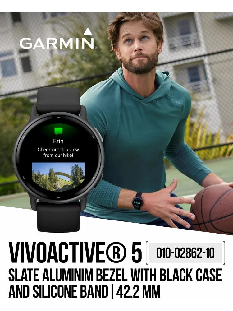 Garmin Vivoactive 5 Health and Fitness GPS Smartwatch, 1.2 in AMOLED Display, Up to 11 Days of Battery, Slate Aluminim Bezel