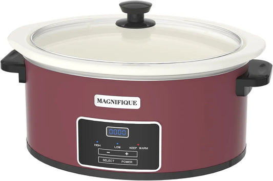 MAGNIFIQUE 7-Quart Programmable Slow Cooker with Timer Keep Warm - Small Kitchen Appliance for Family Dinners - Serves 6+ People