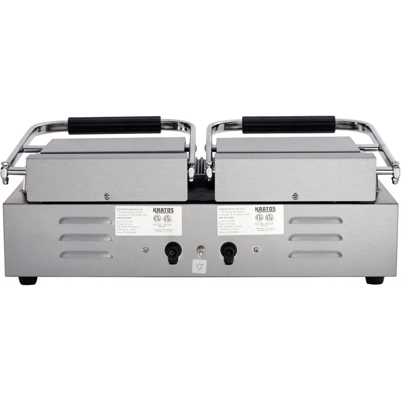 Kratos Commercial Electric Panini Sandwich Grill with Grooved Plates, 18.7" x 9" Cooking Surface