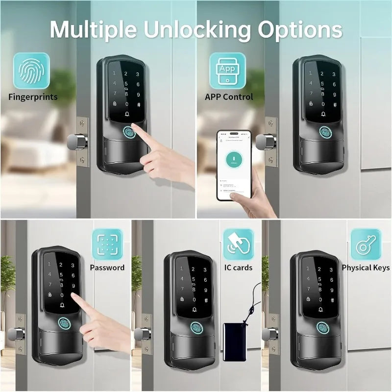 Smart Front Door Lock, Fingerprint Keyless Entry Door Lock with TUYA App Control, Auto Lock, Electronic Digital Locks with Touch
