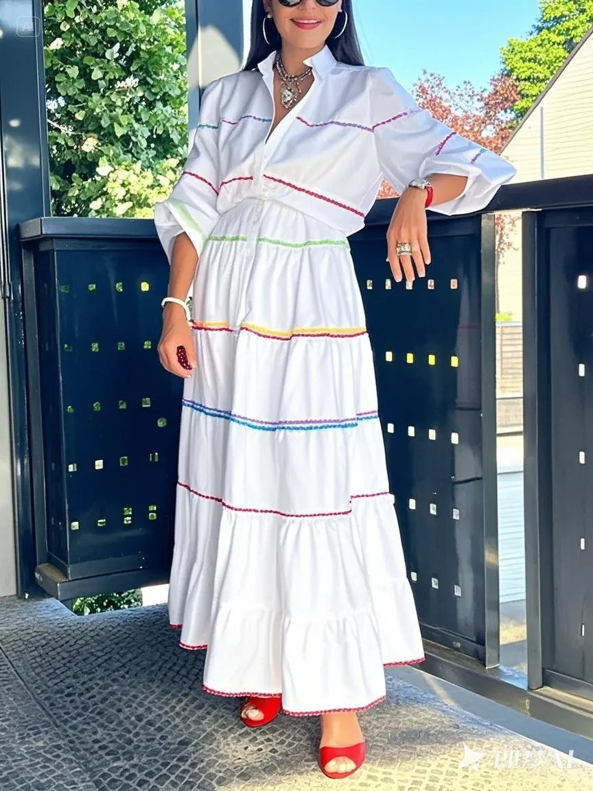 Modigirl Elegant Evening Prom Maxi Dresses 2025 Summer Spring Button Mock Neck Puff Sleeves A-line Party Long Dresses for Woman