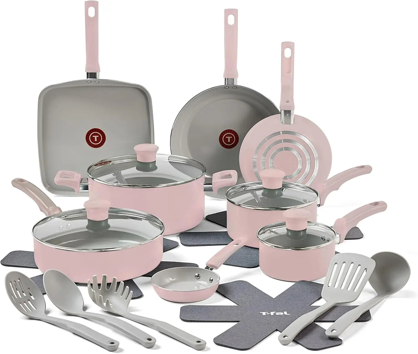 Refresh 20-Piece Dusty Rose Ceramic Non-Stick Pan Set for Kitchen Use Oven and Broiler Safe Cooking Appliances