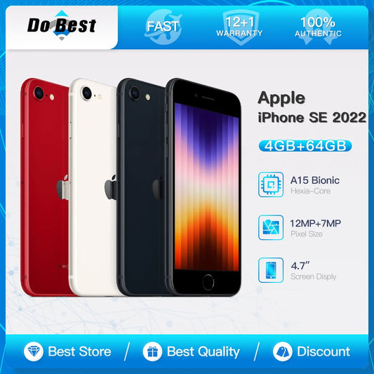Apple iPhone SE 2022 iPhone SE3 5G Mobile Phone 4.7" Retina IPS LCD 4GB RAM 64/128GB ROM A15 Bionic Hexa-Core NFC iOS Cell Phone