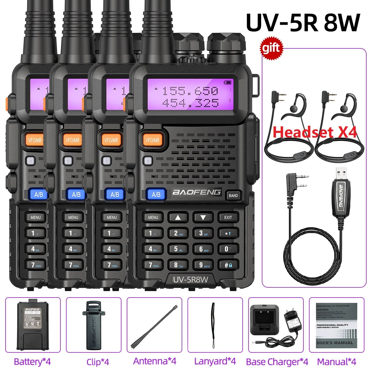 1/2/4 PCS Baofeng UV 5R 8W Walkie Talkie Dual Band VHF UHF Portable FM Amateur 1800mAh UV5R Two way Radio Ham Radio For Climb
