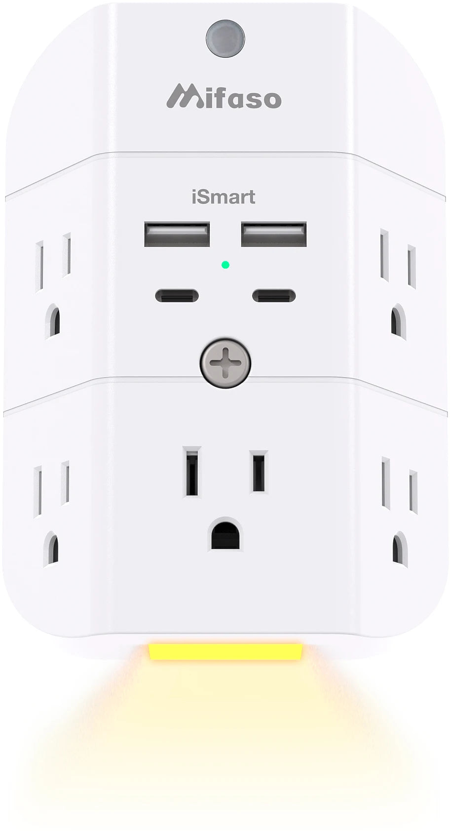 Mifaso Night Light Surge Protector Outlet Extender 5-Outlet Splitter and 4 USB Ports (2 USB C Charger), Multi Plug Outlet for Ho