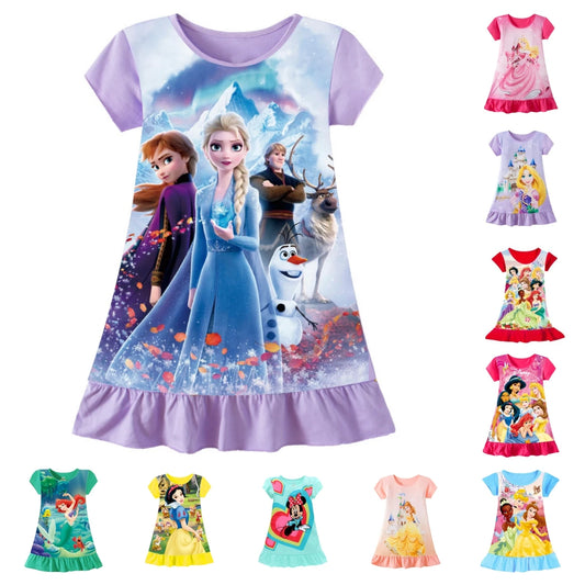 New kids Nightdress Elsa Cartoon Dress Minnie Printing Sleepwear Girls Nightgowns Children Party Dresses Pajamas Girls Dress