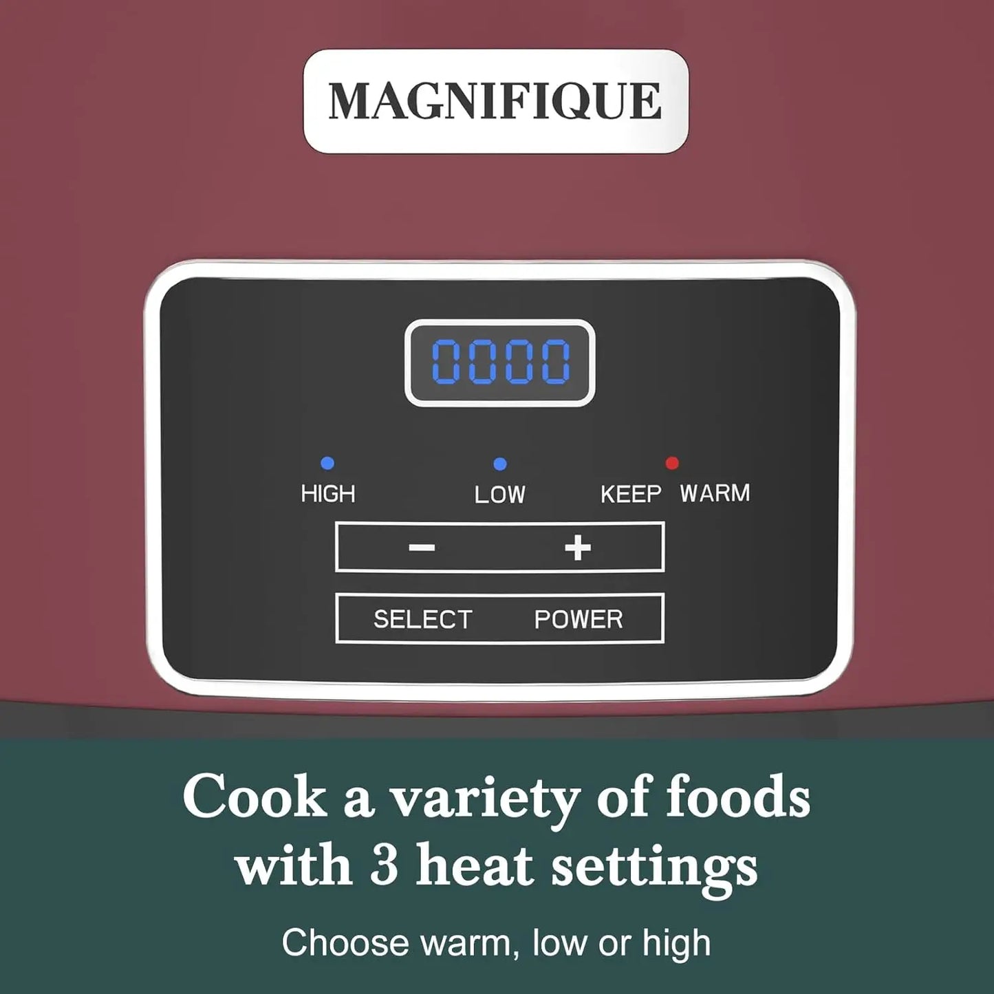 MAGNIFIQUE 7-Quart Programmable Slow Cooker with Timer Keep Warm - Small Kitchen Appliance for Family Dinners - Serves 6+ People