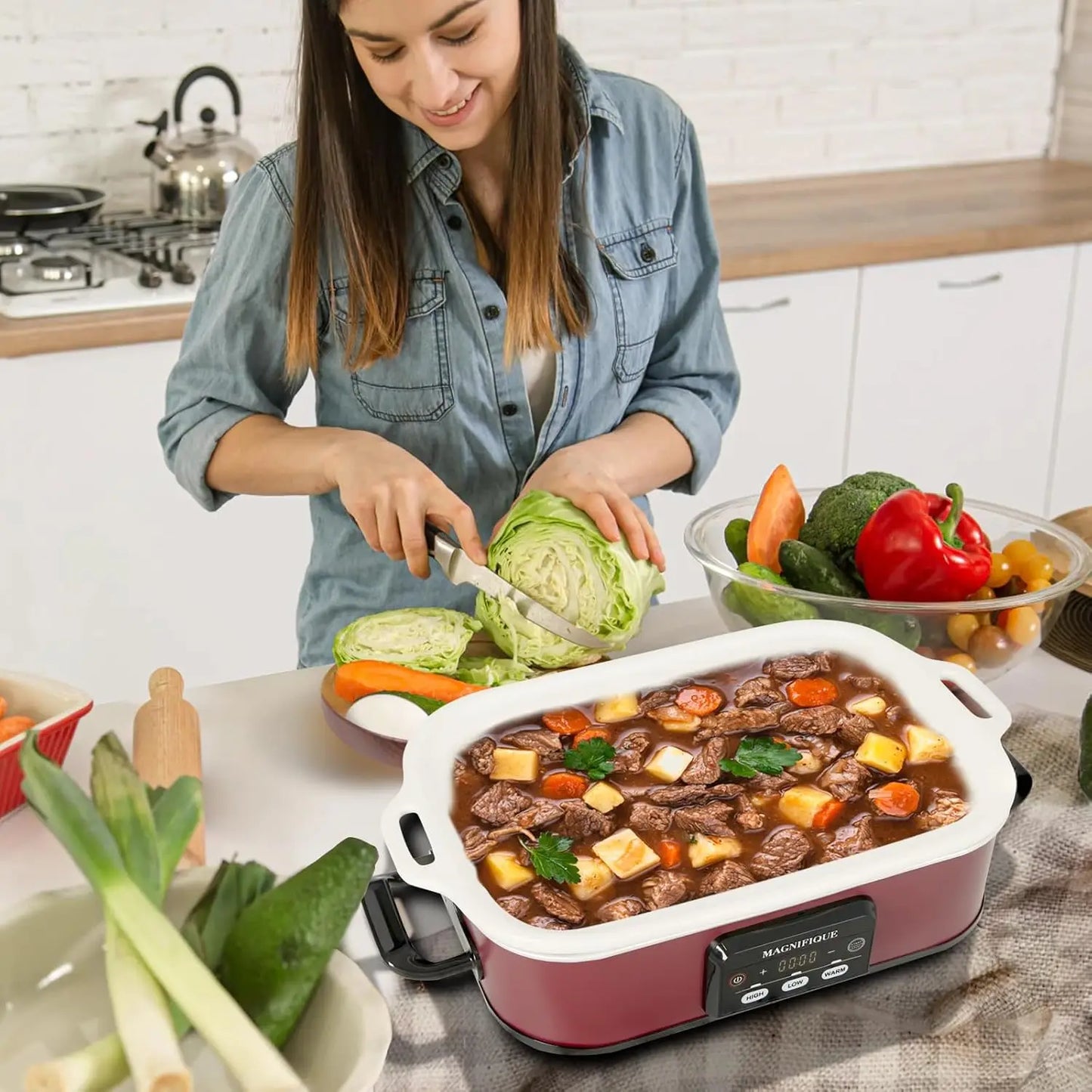 Hamilton Beach Programmable Slow Cooker 4-Quart Energy-Efficient Ceramic Pot for Compact Kitchens