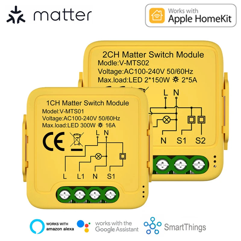 Matter WiFi Smart Switch Module Relay Circuit Breaker Smart Home Automation Collaborates with Homekit/Alexa/Google/smartTings
