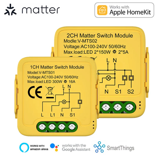 Matter WiFi Smart Switch Module Relay Circuit Breaker Smart Home Automation Collaborates with Homekit/Alexa/Google/smartTings