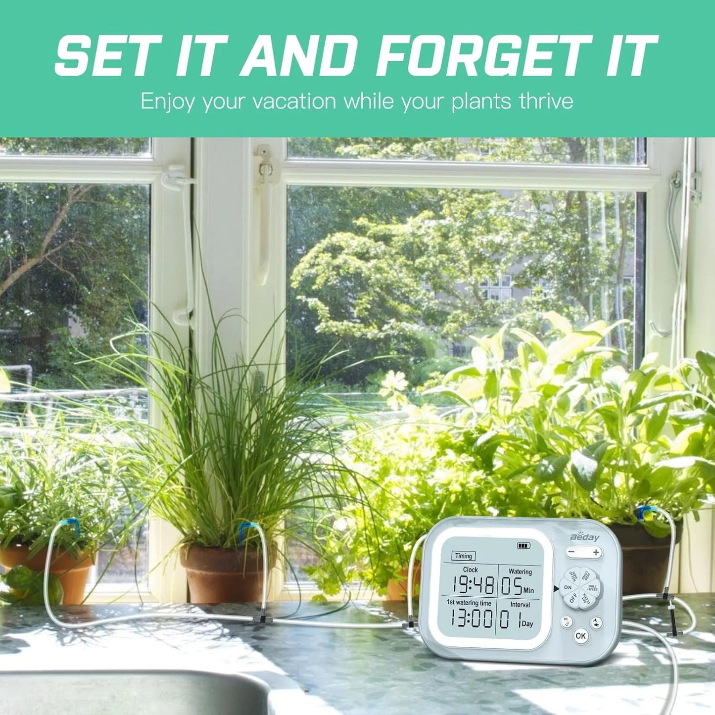 Automatic Plant Waterer Indoor Self Watering System for 15 Potted Plants, Auto Drip Irrigation Kit Programmable Water Timer with