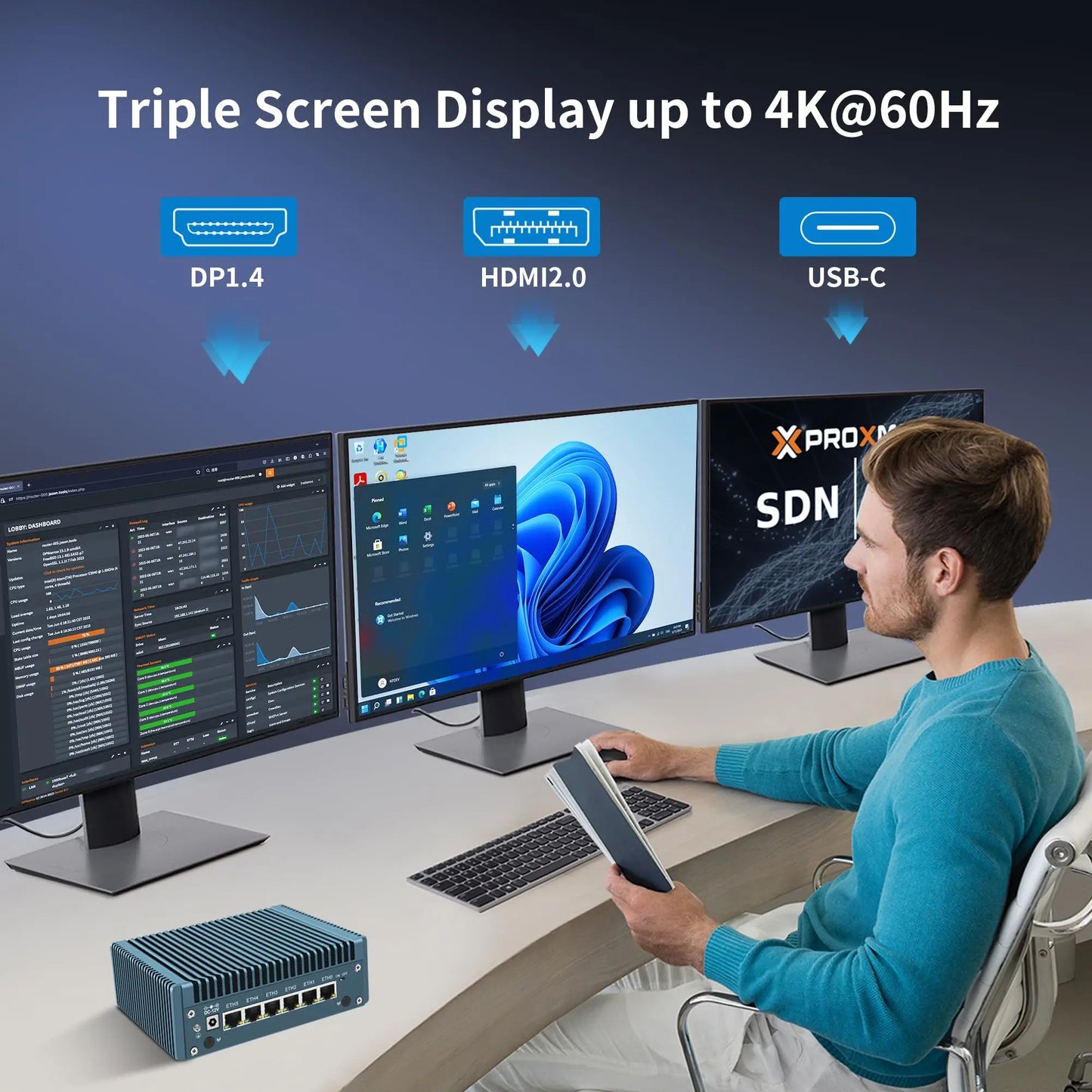 CWWK Mini PC N355 Firewall Appliance, Fanless Mini Computer with 6 Port 2.5GbE i226-V LAN, F5 OPNsense Micro PC DDR5 NO RAM/SSD