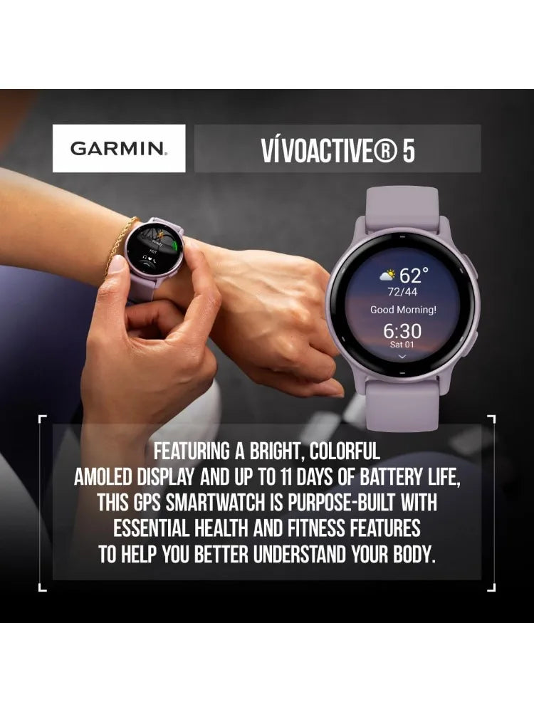 Garmin Vivoactive 5 Health and Fitness GPS Smartwatch, 1.2 in AMOLED Display, Up to 11 Days of Battery, Slate Aluminim Bezel