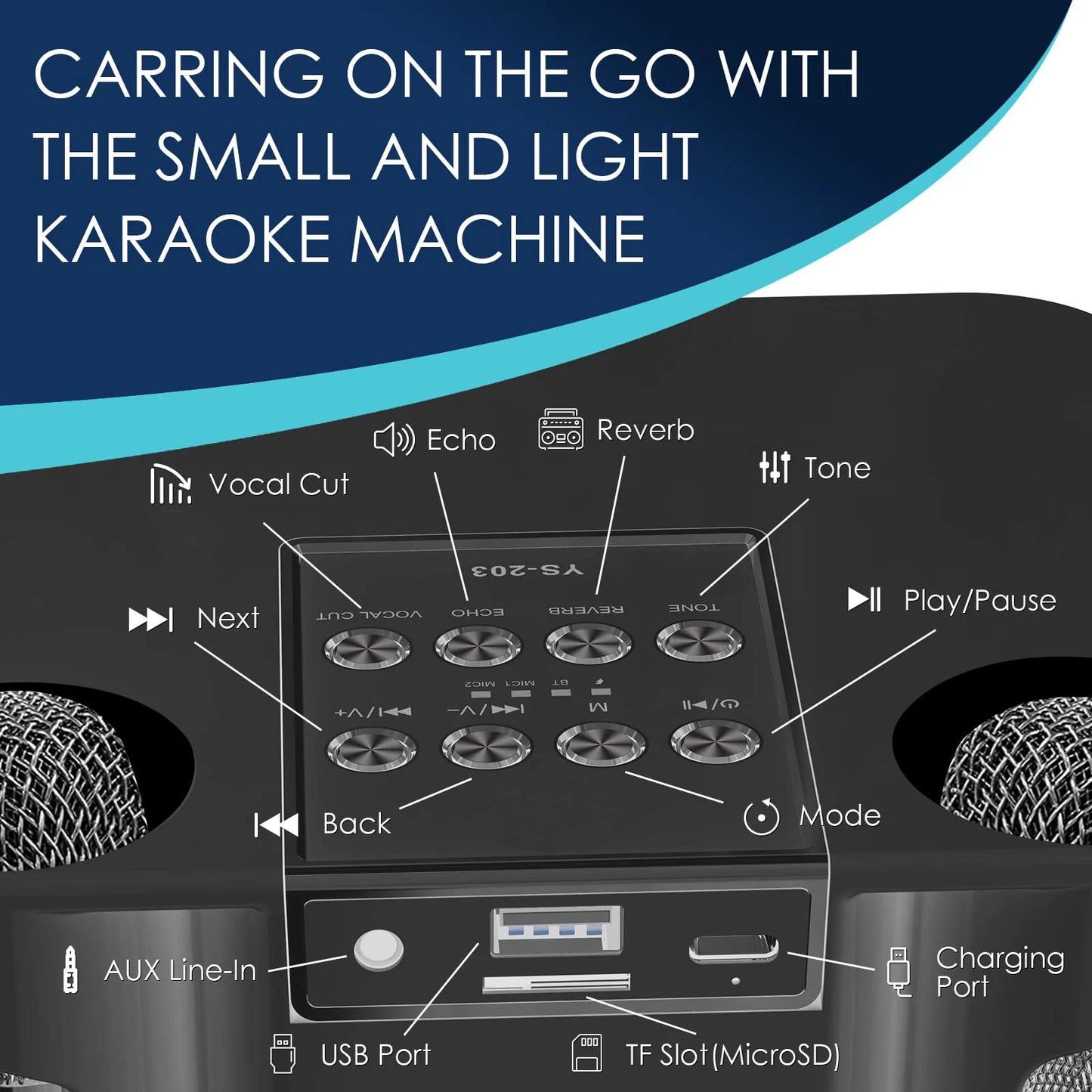 203 Portable Karaoke Bluetooth Speakers with Wireless Microphone Sound Effect Adjustment Large Capacity Battery Home Party Stree