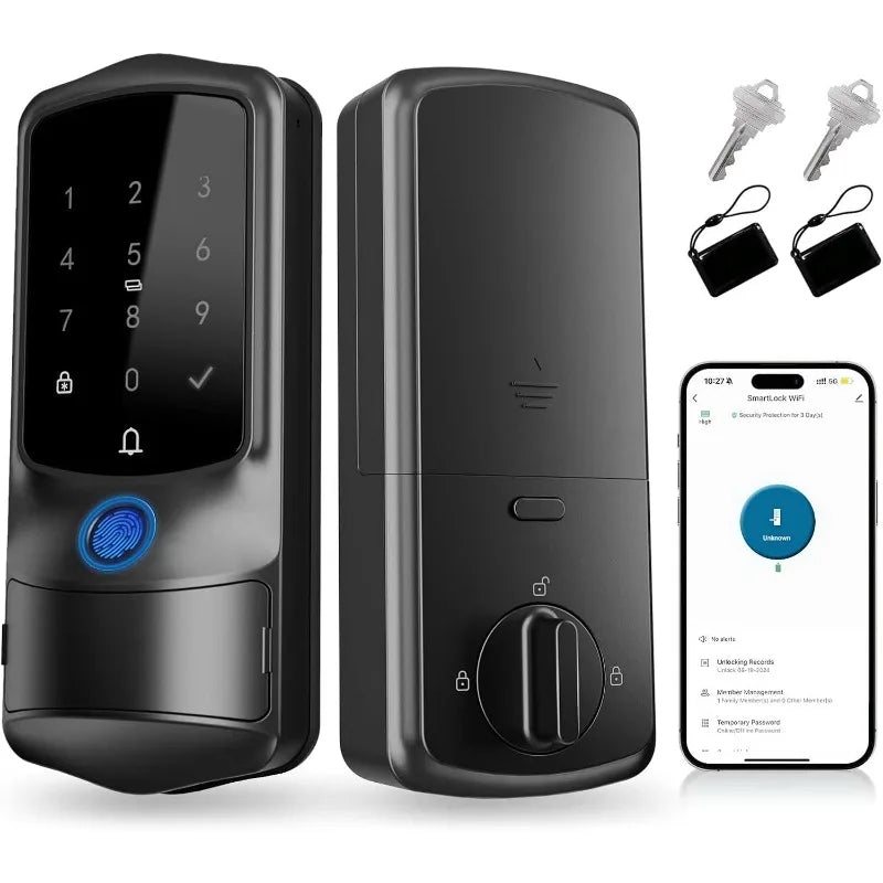 Smart Front Door Lock, Fingerprint Keyless Entry Door Lock with TUYA App Control, Auto Lock, Electronic Digital Locks with Touch