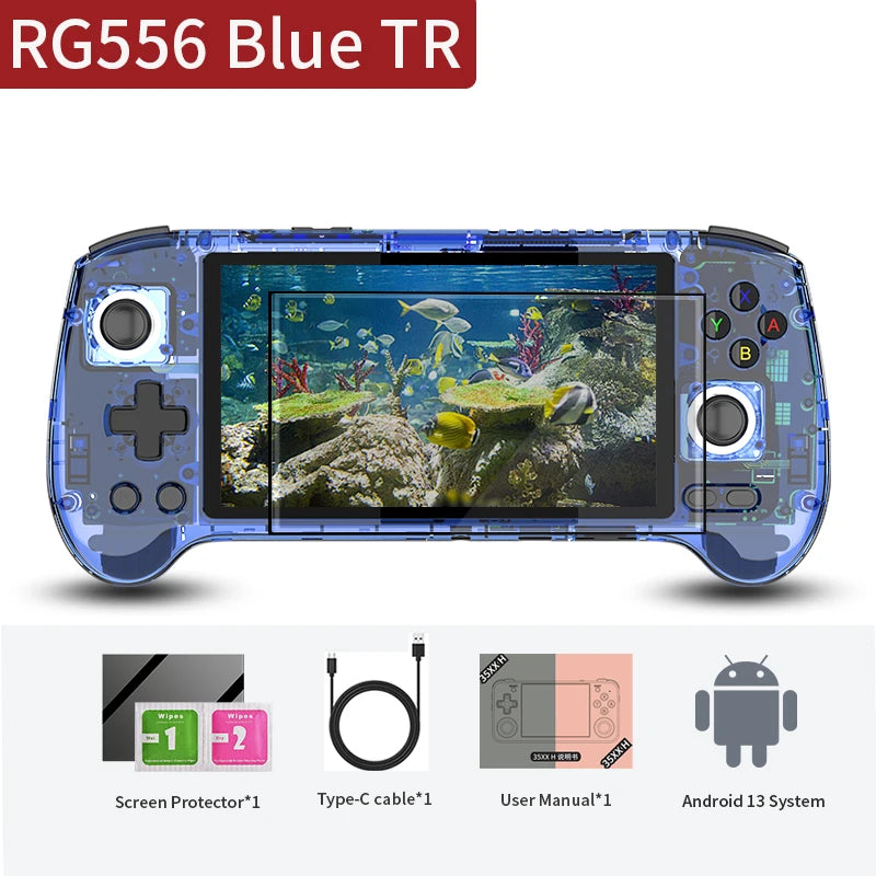 ANBERNIC RG556 Retro Handheld Game Console Android 13 System 5.48 inch AMOLED Screen T820 Video Player Built-in Hall Trigger Fan