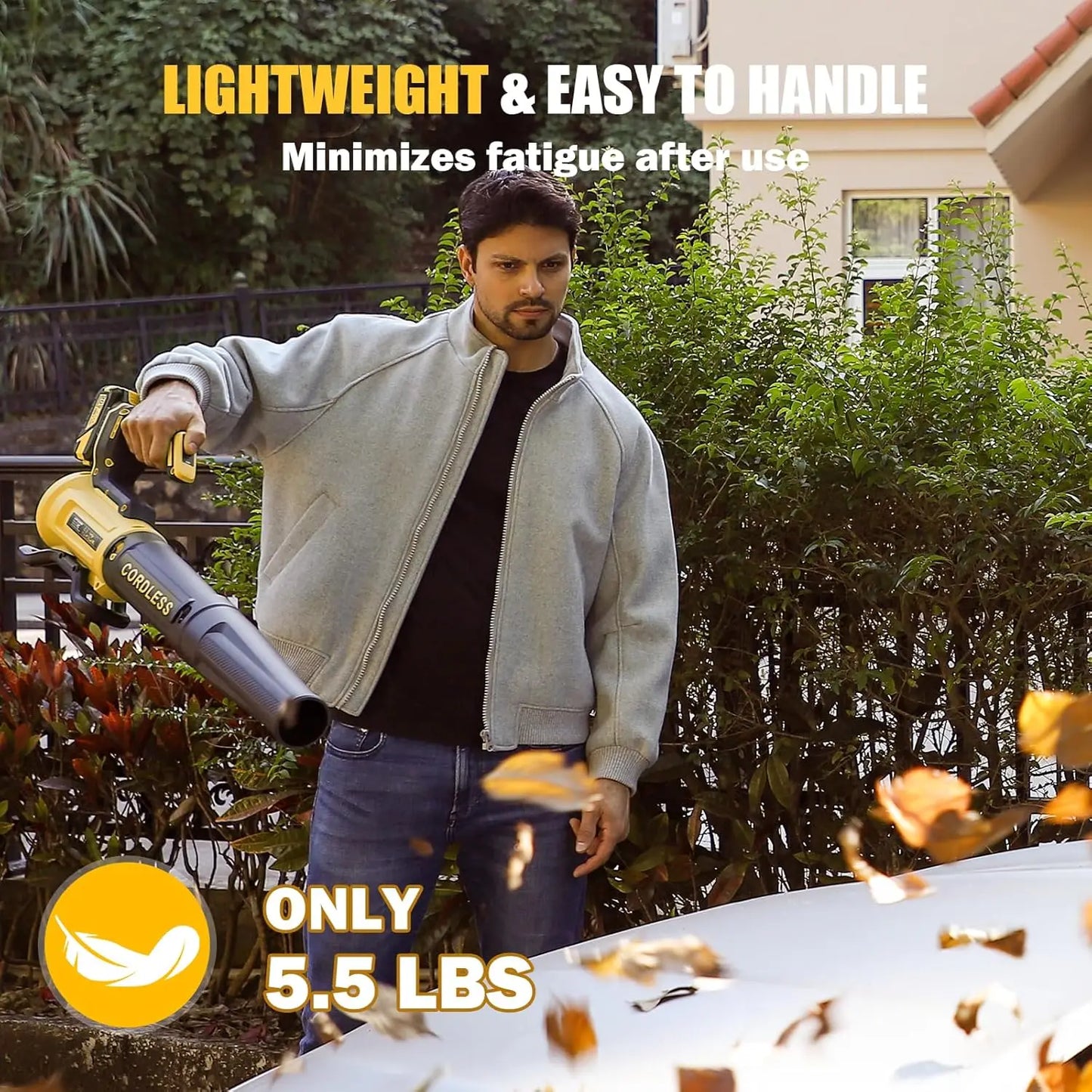 Leaf Blower Cordless with 2× 4.0Ah Batteries and Charger, 560CFM & 180MPH Lightweight Leaf Blower, 2 Speed Electronic Control, 2