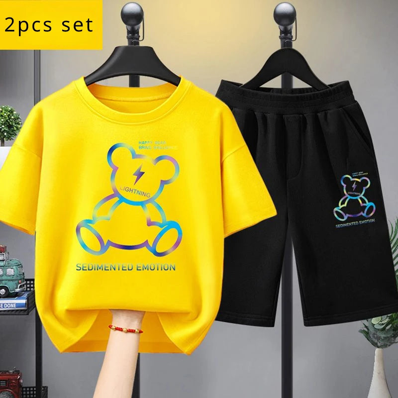 Summer Kid Girls Clothes Set Baby Boy Cartoon Bear Printed T-shirts and Shorts 2 Pieces Suit Children Fashion Outfits Tracksuits