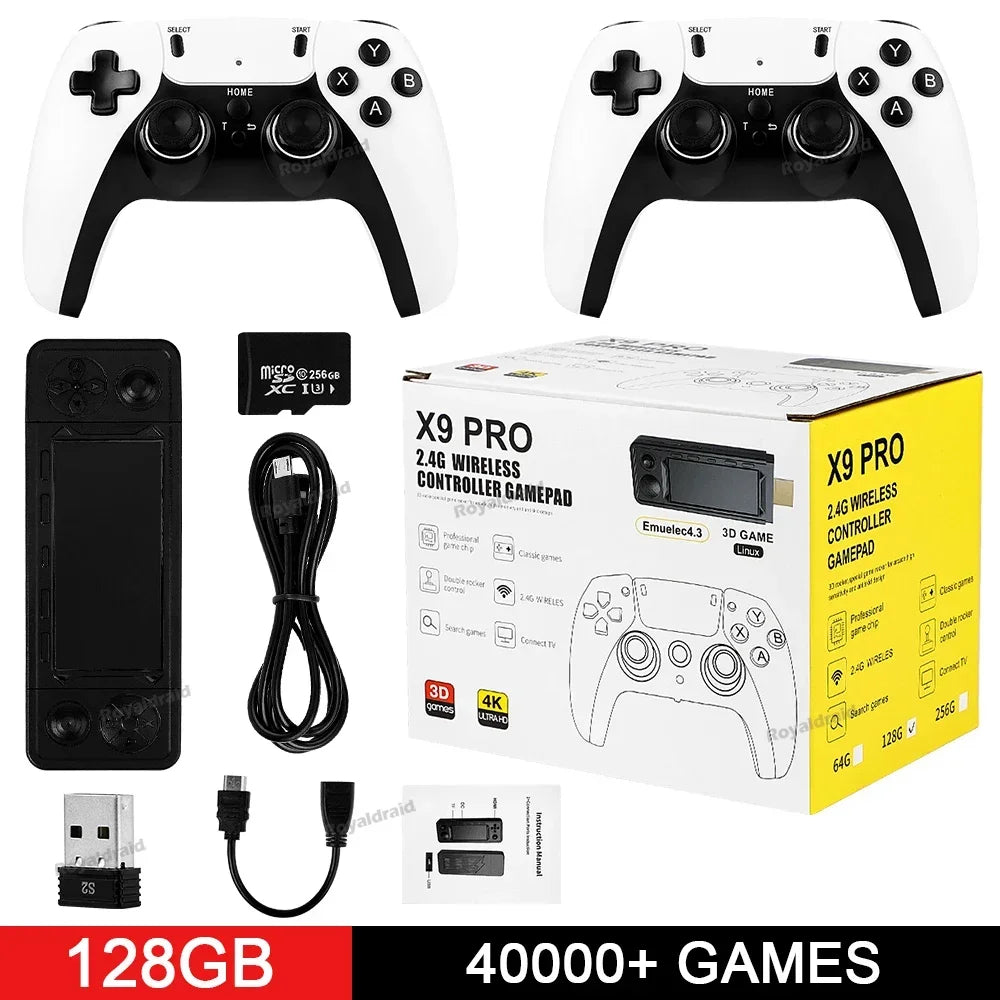 128G 256G X9 PRO GameStick 4KHD TV Video Game Consol 3D Games For PSP/PS1/N64/NDS 40+Simulators Retro Games Dual 2.4G Controller