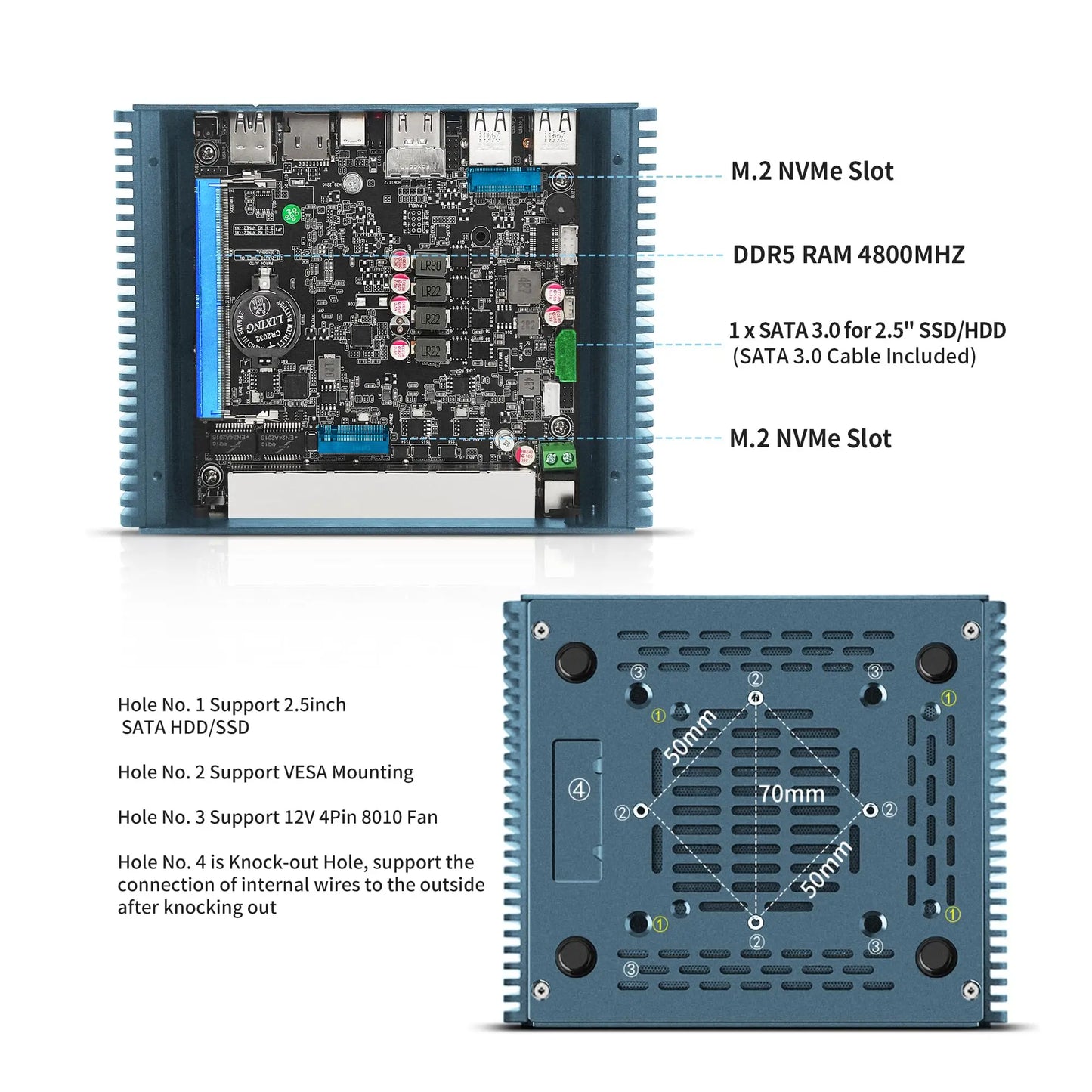 CWWK Mini PC N355 Firewall Appliance, Fanless Mini Computer with 6 Port 2.5GbE i226-V LAN, F5 OPNsense Micro PC DDR5 NO RAM/SSD