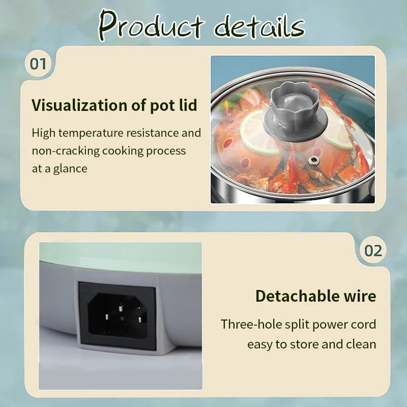 Multifunctional Compact Mini Kitchen Cooker for 2 People with Single/Double Layer Non-stick Pan - Efficient Noodle and Food Stea