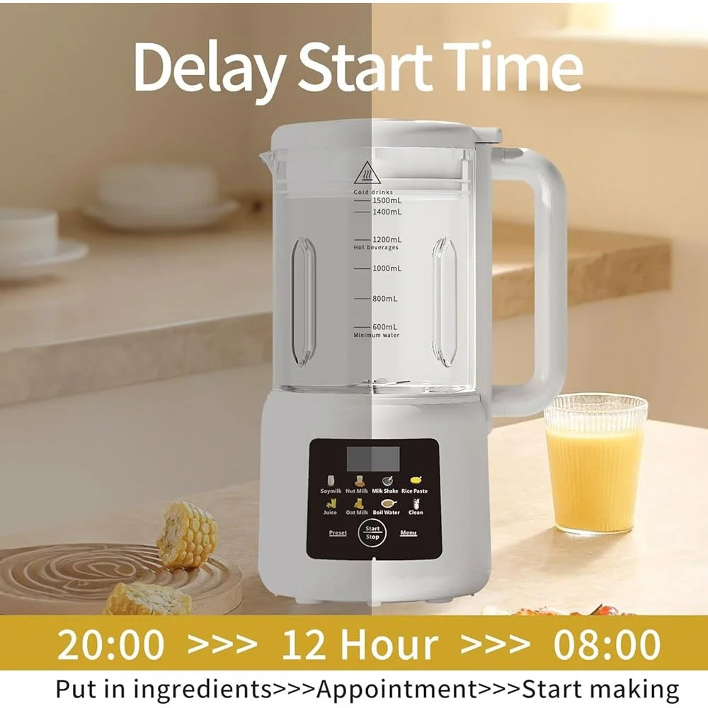 Automatic Nut Milk Maker 54oz Soy Milk Blender Machine 8 Functions Fresh Juice Auto Clean Stay Warm Non Dairy Beverages