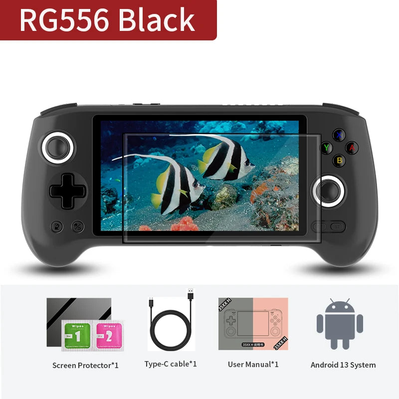 ANBERNIC RG556 Retro Handheld Game Console Android 13 System 5.48 inch AMOLED Screen T820 Video Player Built-in Hall Trigger Fan