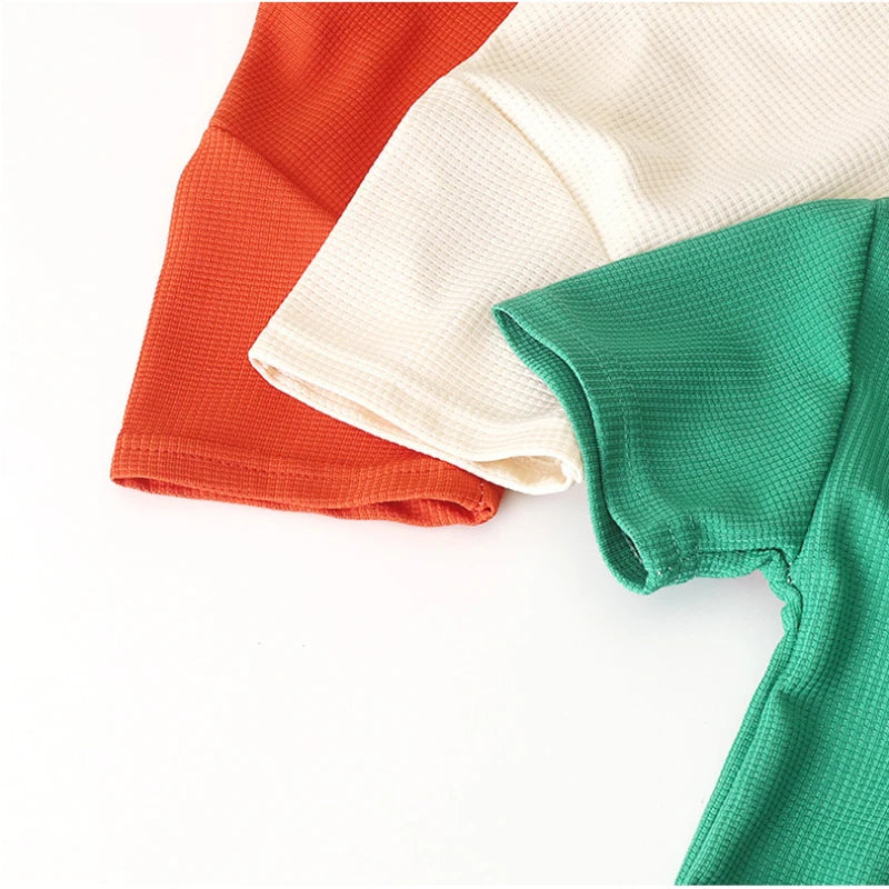 Summer Children's Leisure Set Boys and Girls Loose Short Sleeved Waffle Breathable Outdoor Travel Vacation Comfort Set