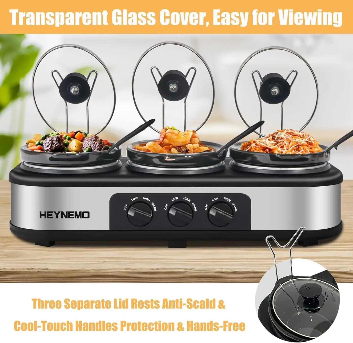 4.5 Quart Stainless Steel Slow Cooker with Transparent Lid Adjustable Temperature Settings for Kitchen Cooking