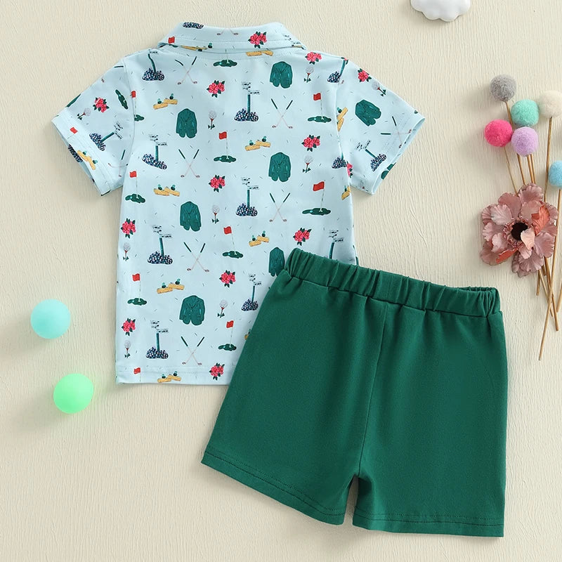 Boys Short Sleeve Dinosaur Print T-shirt and Elastic Waist Shorts Set for Summer Toddler Outfit with Fun Design