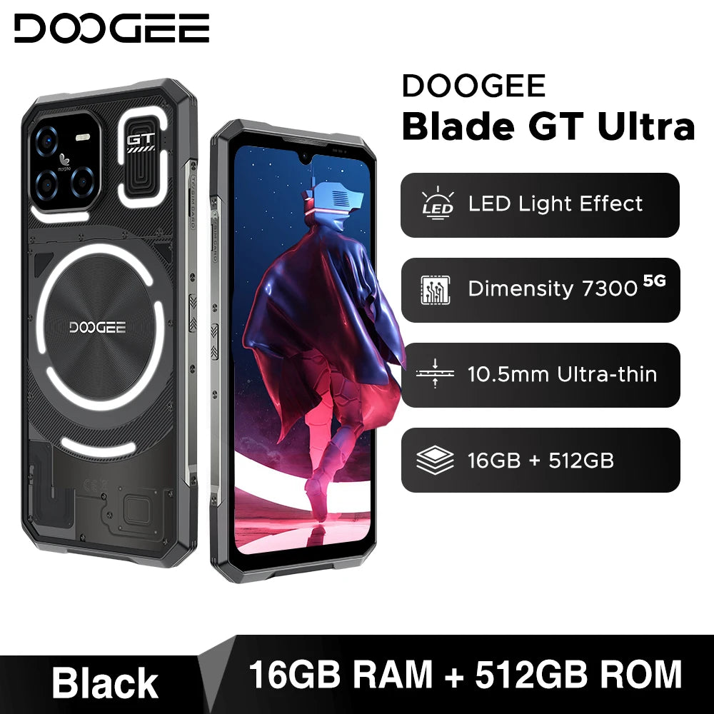 Global Version DOOGEE Blade GT Ultra 5G Rugged Phone 16GB RAM 512GB ROM Mediatek Dimensity 7300 6.72” FHD+ 120Hz IPS LED light